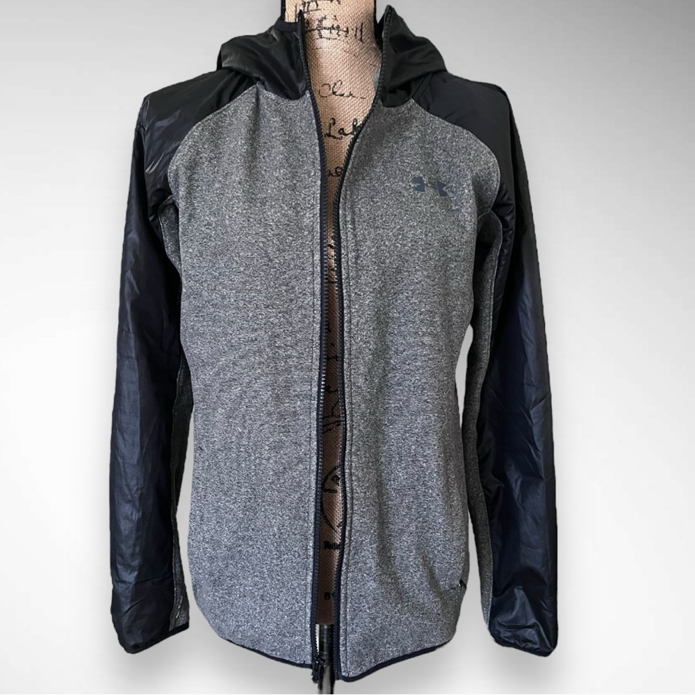 UNDER ARMOUR Women's Black Gray Cold Gear Full Zip Hooded Jacket Small | EUC